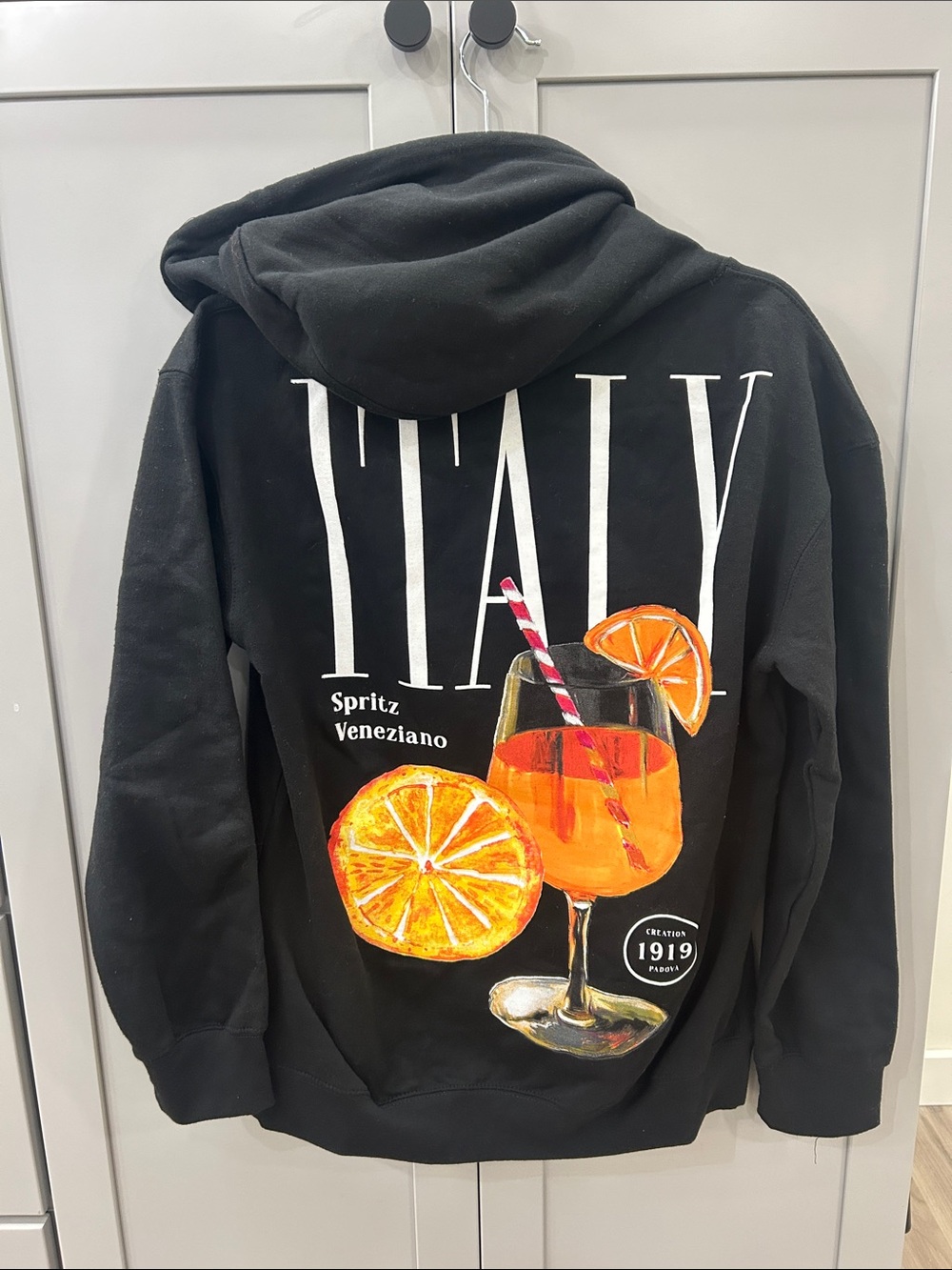 Strange Daze Womens Italy Spritz Veneziano Cocktail Graphic Hoodie Black Medium